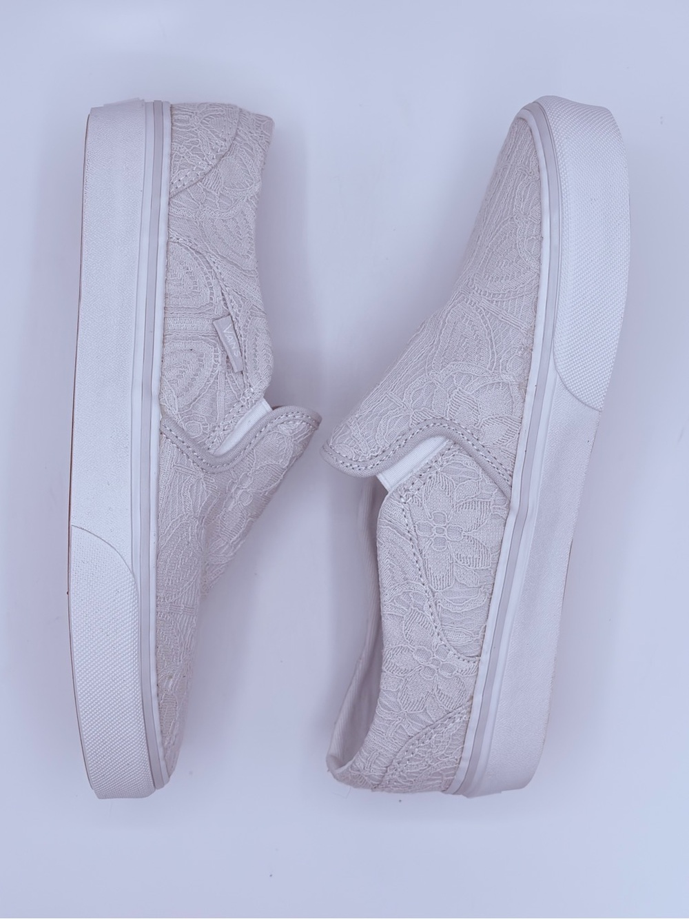 Vans Classic Slip-On Ivory Floral Lace Sneakers Women's 8.5 - Picture 14 of 15